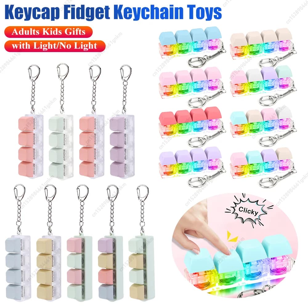 4 tasti Pulsante Keycap Fidget Portachiavi Giocattoli Tastiera meccanica Asse Tester Copritasti fai da te Ufficio Giocattolo antistress Regali per bambini adulti