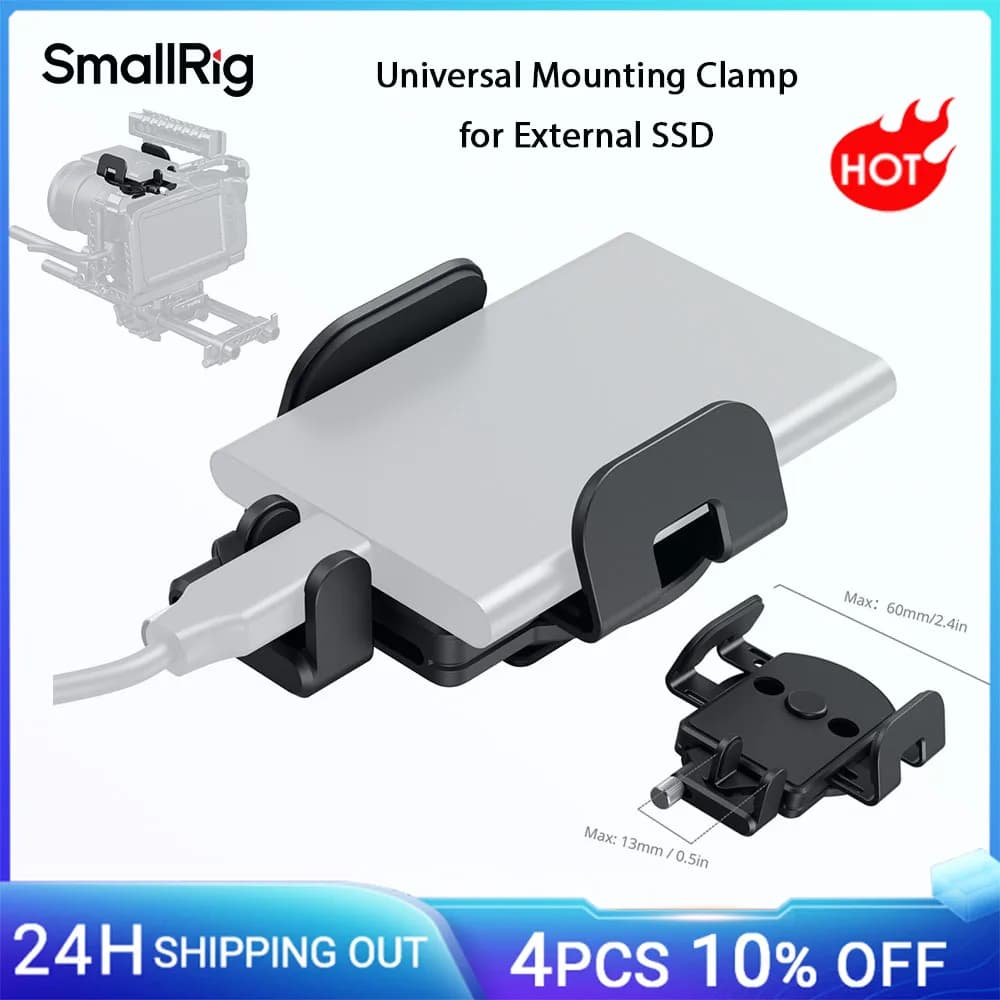 Morsetto di montaggio universale SmallRig per SSD esterno con metodi di installazione Cold Shoe/MagSafe per Samsung T5 T7 SSD SanDisk 5196