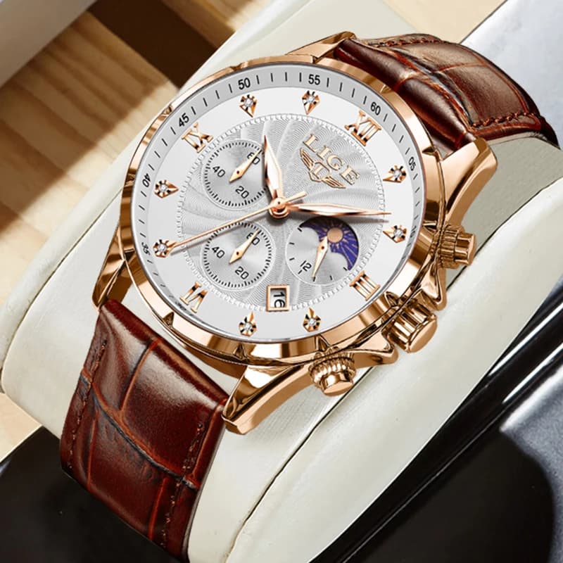 2025 New Men Watch LIGE Original Brand Luxury Leather Wrist Watch Man Military Sports Chronograph Waterproof Watches For Men