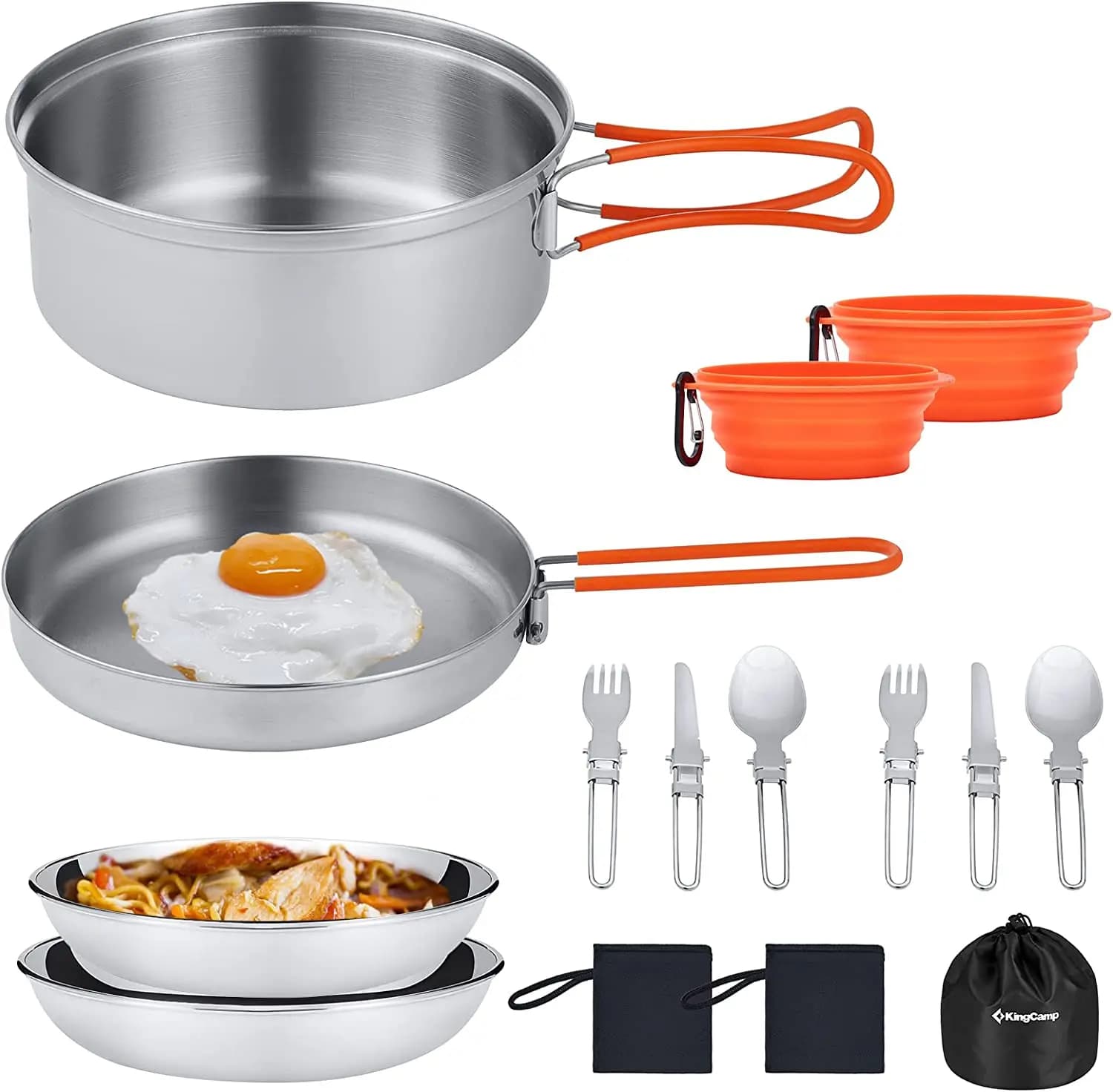 Set da Cucina da Campeggio Pieghevole in Alluminio 2022 con Tazze, Piatti, Forchette e Coltelli in Acciaio Inossidabile