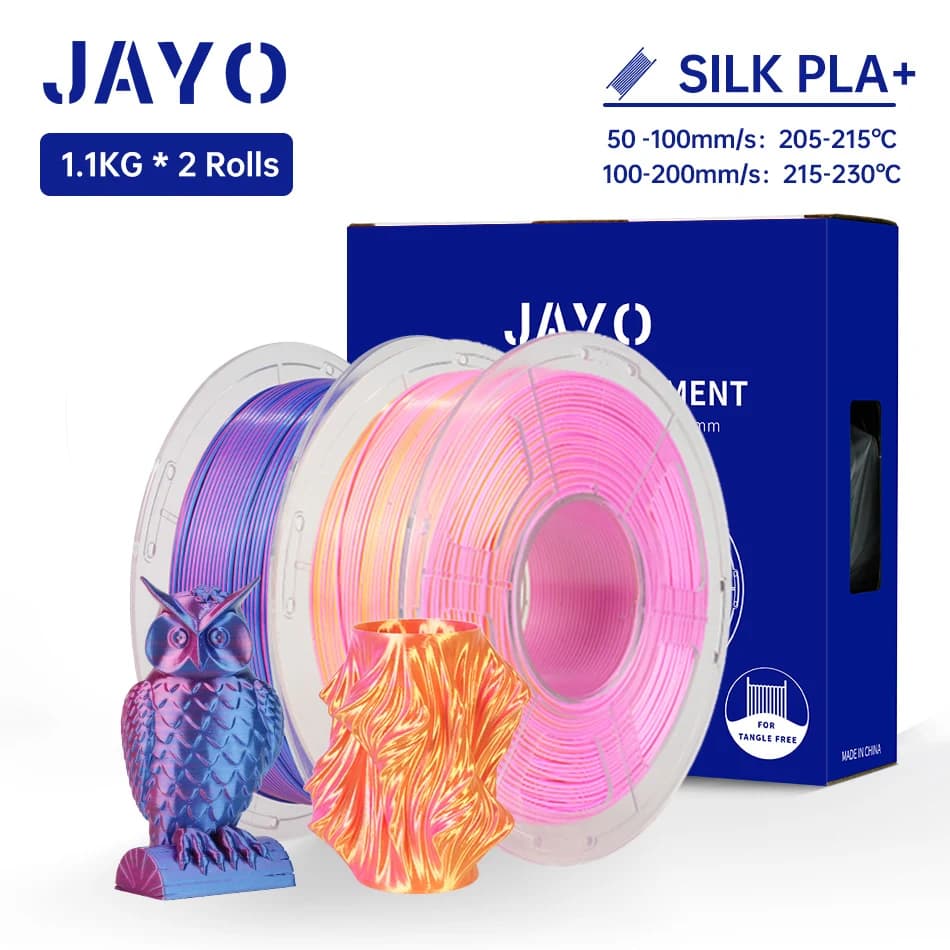 JAYO Silk PLA + Rainbow 3D Filament 1,75 mm SETA PLA plus Double and triple color 3D Printer Filament Nealy wounded 1,1 kg 2 rolls/set