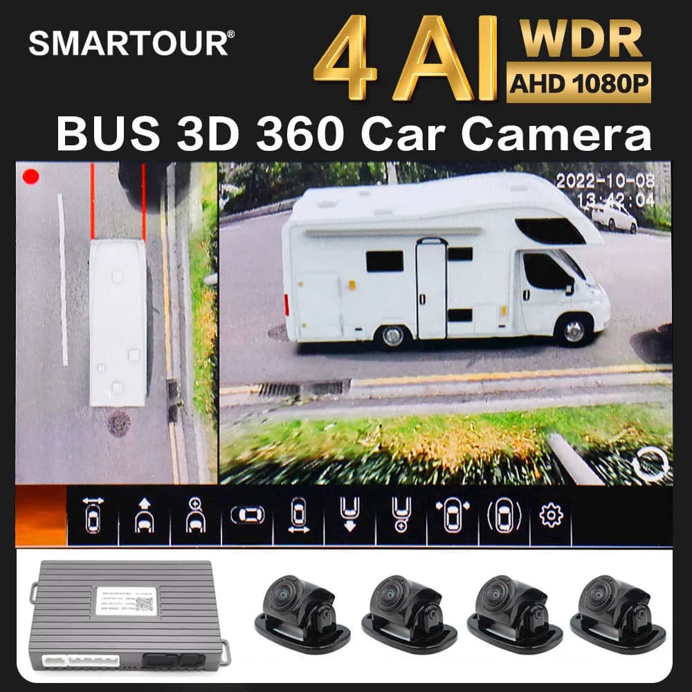 Sistema di Telecamere SMARTOUR 4K AI per Camion con Visione Panoramica a 360 Gradi, Registratore a 4 Vie, Telecamera Posteriore 4K 1080P AHD