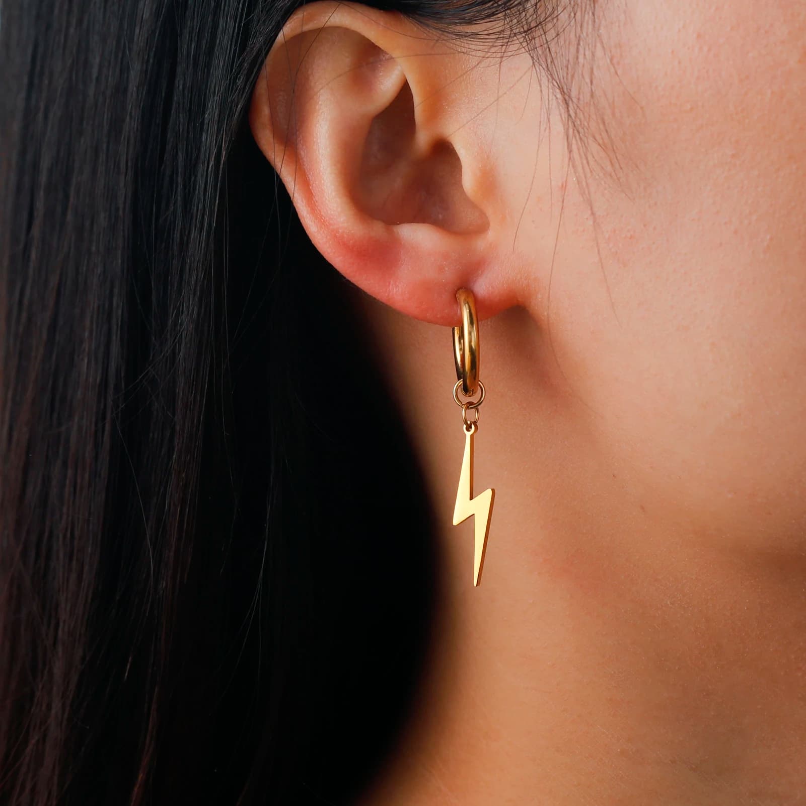 Skyrim Lightning Pendant Drop Earrings Women Men Stainless Steel Gold Color Hoop Earrings Hip Hop Punk Jewelry Birthday Gift
