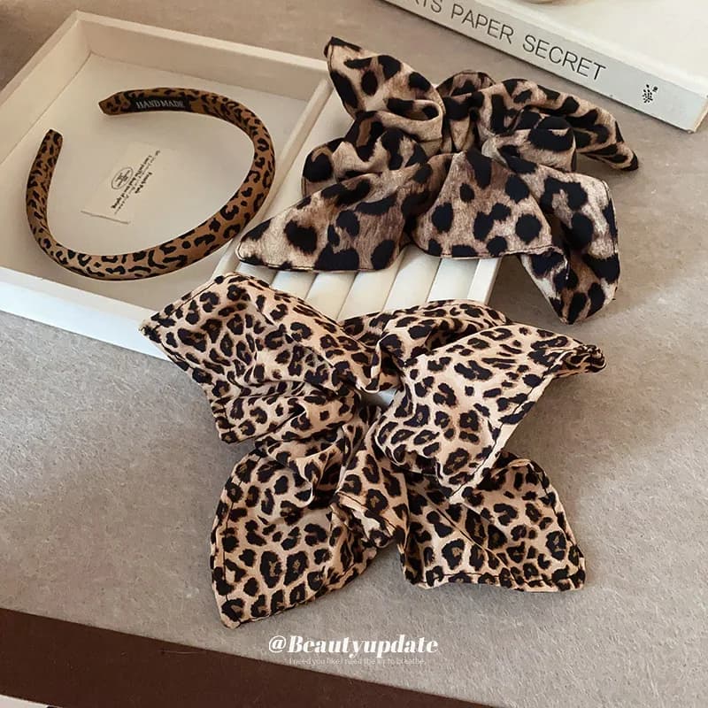 Classico sexy Spice Girls Leopard Dot Accessori per capelli Set Turbante Scrunchies Fascia Prezzo all'ingrosso Fascette per capelli leopardate popolari