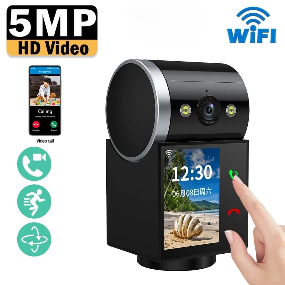 Telecamera di Sicurezza WiFi PTZ 5MP con Visione Notturna a Colori, Monitor per Bambini, Chiamata Video con Un Tocco, Telecamera IP per Interni, Videocamera di Sorveglianza Intelligente