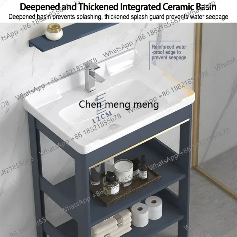 Mobile bagno a colonna con lavabo in ceramica, specchio, rubinetto e mobiletto contenitore - Combo per bagno SS51