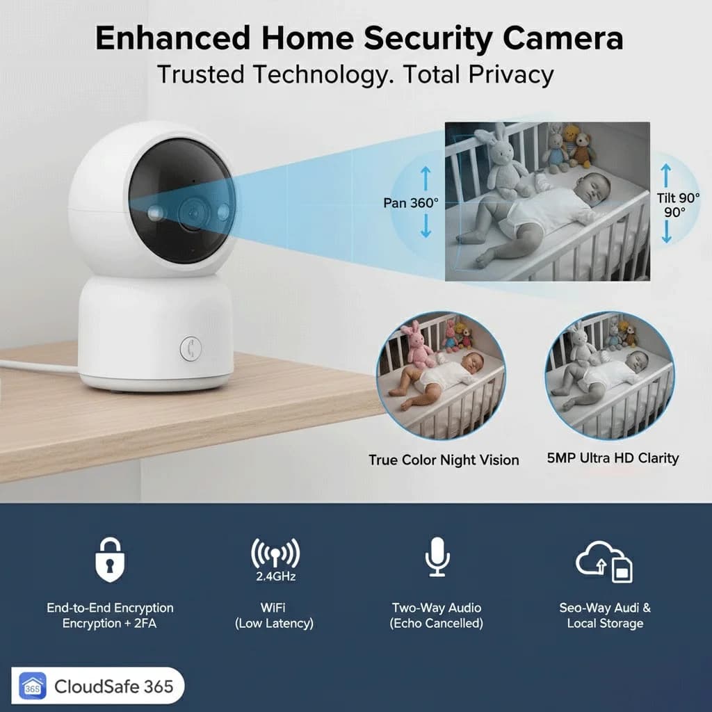 Telecamera 5MP con Pulsante di Chiamata One-Click, Tracciamento Automatico, Visione Notturna a Colori, Monitor di Sicurezza Domestica per Anziani e Bambini