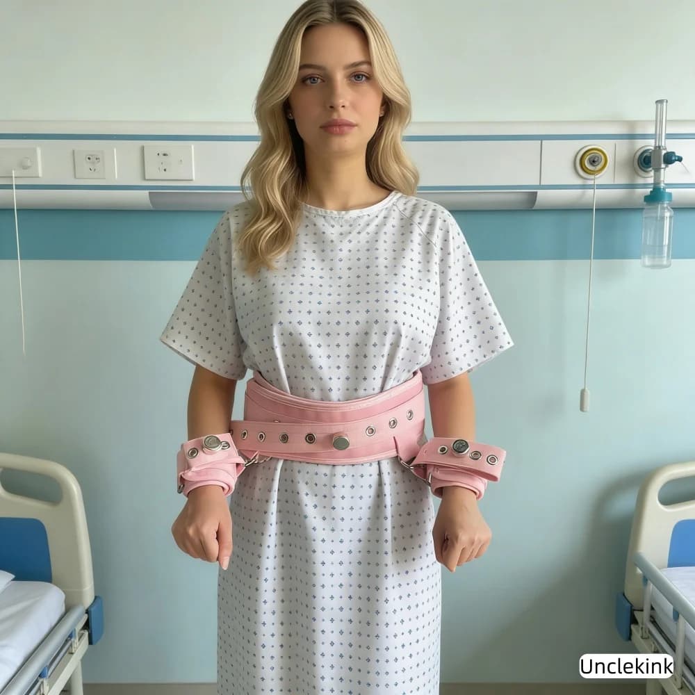Cintura rosa per restrizioni mano-vita con polsini staccabili Kit asilo clinico Sicurezza sanitaria Controllo paziente Mania