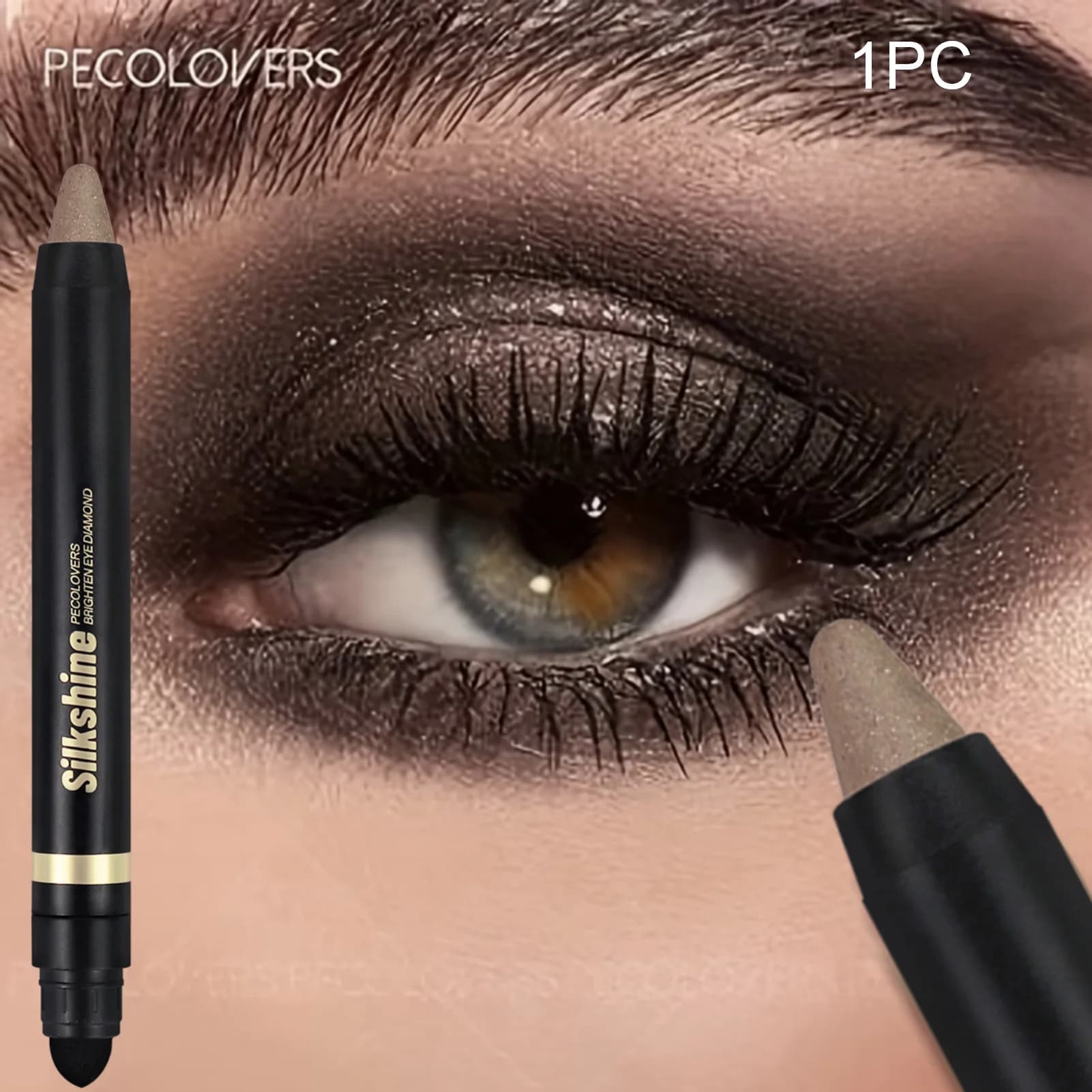 Pearly Multicolored Eyeshadow Stick,Sparkle Finish & Long-Lasting,Eyeshadow,Dual-Ended Brush