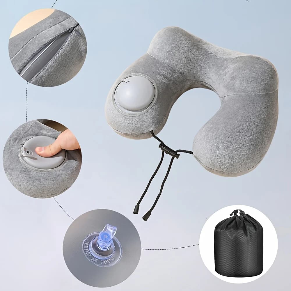 1 cuscino gonfiabile a forma di U con cuscino a pressione, cuscino pieghevole per il collo a doppia gobba a forma di U, cuscino da viaggio portatile per esterni