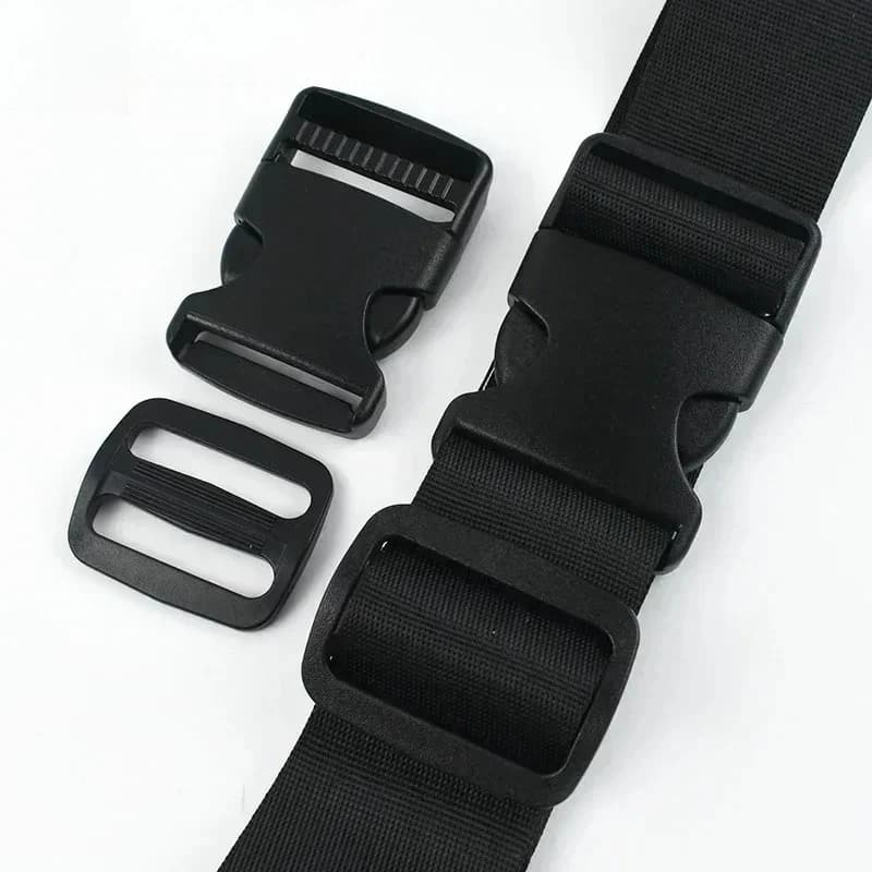 2/5 Set di Cinghie in Nylon Nero da 25-50mm con Fibbie a Sgancio Rapido in Plastica, Chiusura Scorrevole per Borse, Fibbia per Cintura Zaino