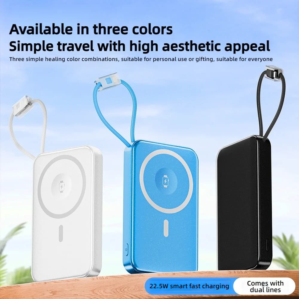 OUIO 20000mAh Wireless Magnetic Power Bank for iPhone 17-12 Magsafe Battery Pack Portable Charger with Built-in USB C Cable