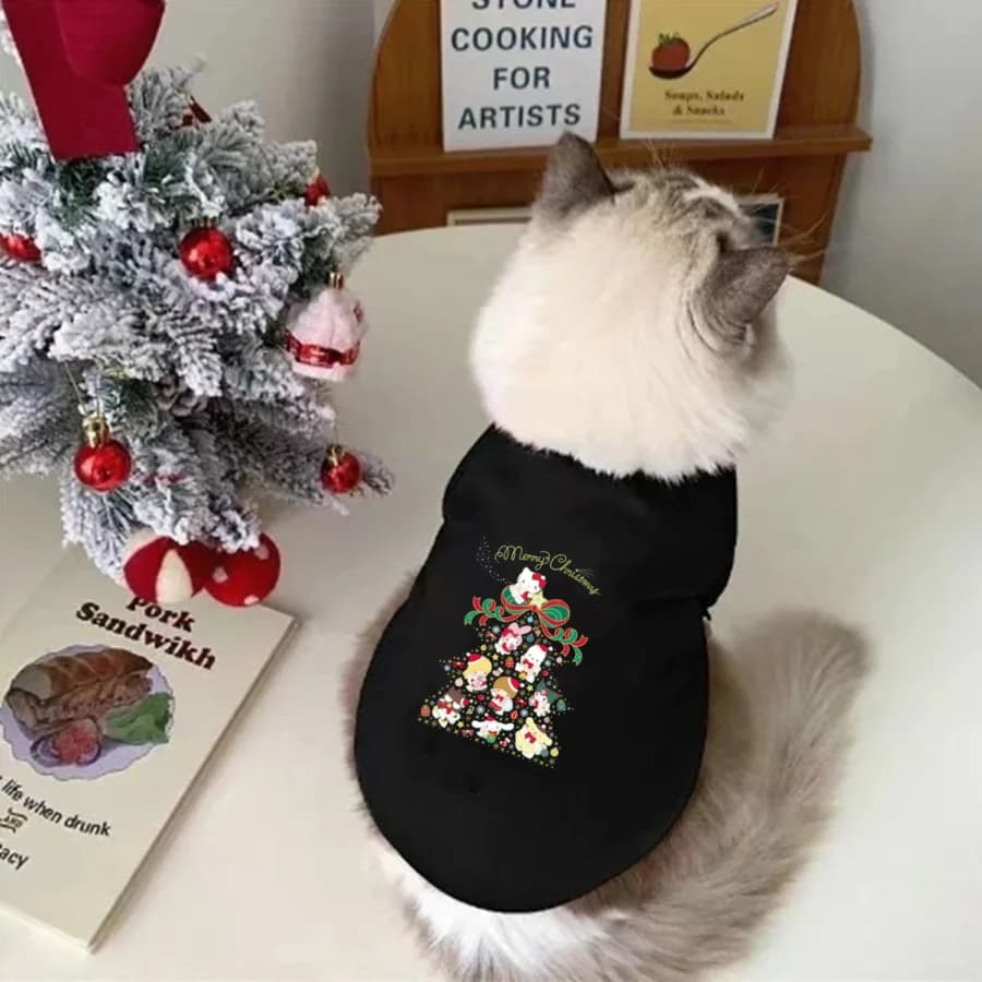 T-shirt per animali domestici stampata con albero di Natale alla moda da 1 pezzo, abbigliamento morbido per cani e gatti di buon Natale Four Seasons