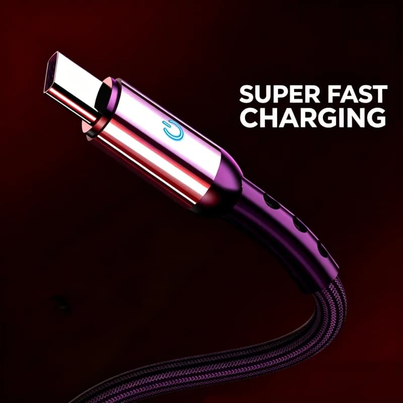 Cavo di ricarica intrecciato da USB a tipo C da 1,2 m con indicatore luminoso a LED, cavo dati per ricarica rapida per smartphone Android Xiaomi