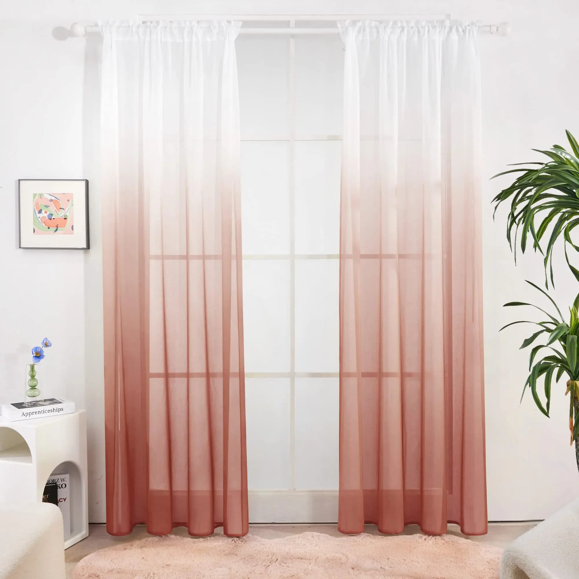 Deconovo Sheer Curtains Voile Curtains Rod Pocket Voile Sheer Drapes for Living Room with Ombre