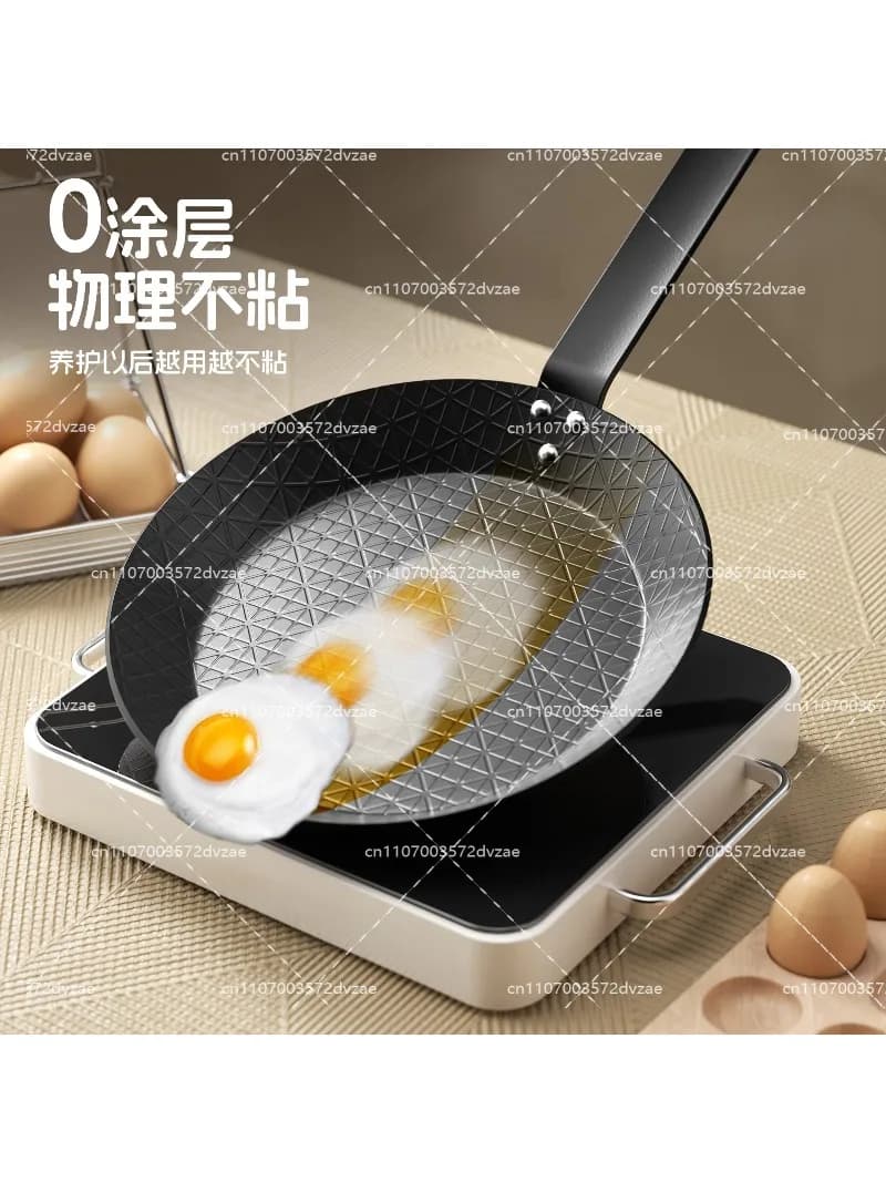 Carbon Steel Frying Pan Non Stick Steak Pan Flat Bottom Iron Pan for Induction Cooktop Home Kitchen Small