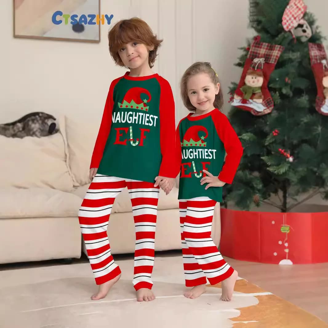 Abbigliamento natalizio genitore-figlio, regali di Capodanno per foto di famiglia, set pigiama girocollo in cotone e tute per bambini