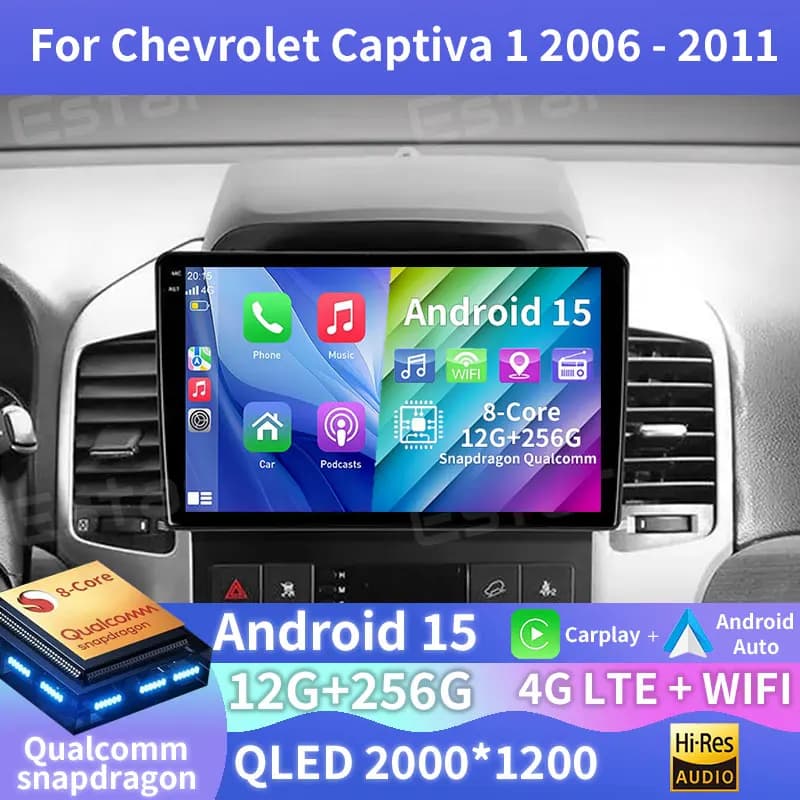 Android 15 Autoradio For Chevrolet Captiva I 1 2006 - 2011 GPS Carplay Multimedia Audio Navigation 360 QLED Camera