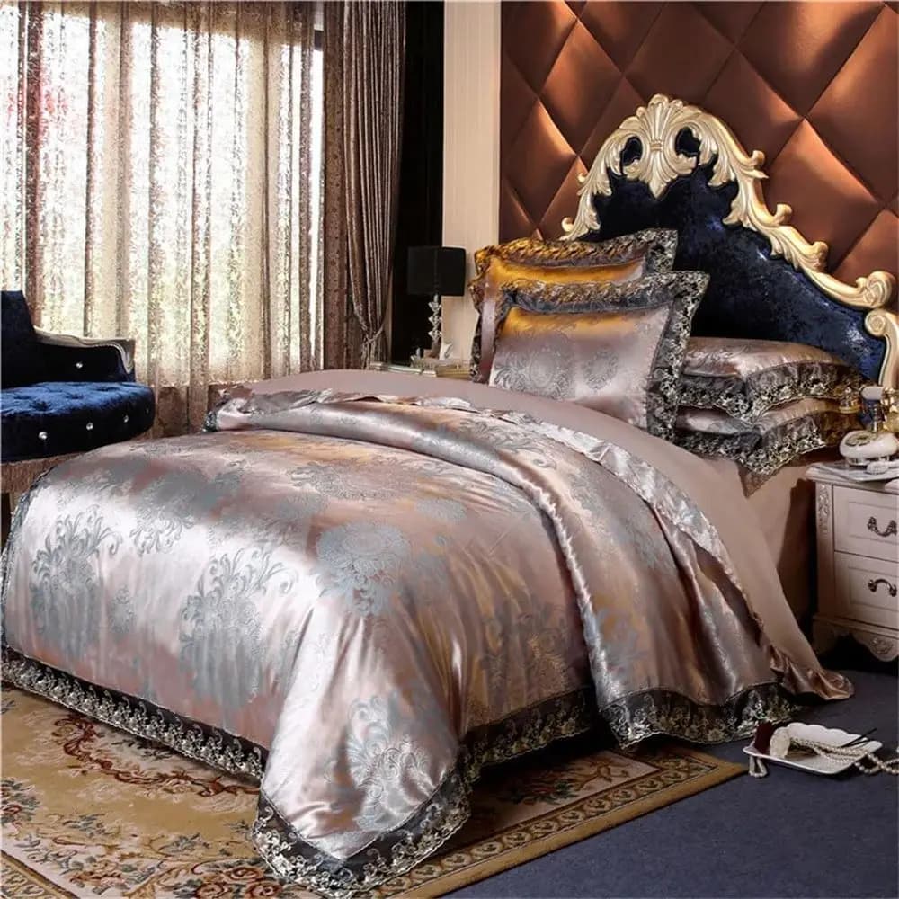 Set di Biancheria da Letto di Lusso a 4 Pezzi, Elegante Copripiumino in Pizzo con Lenzuola e Federe, Misure Queen e King