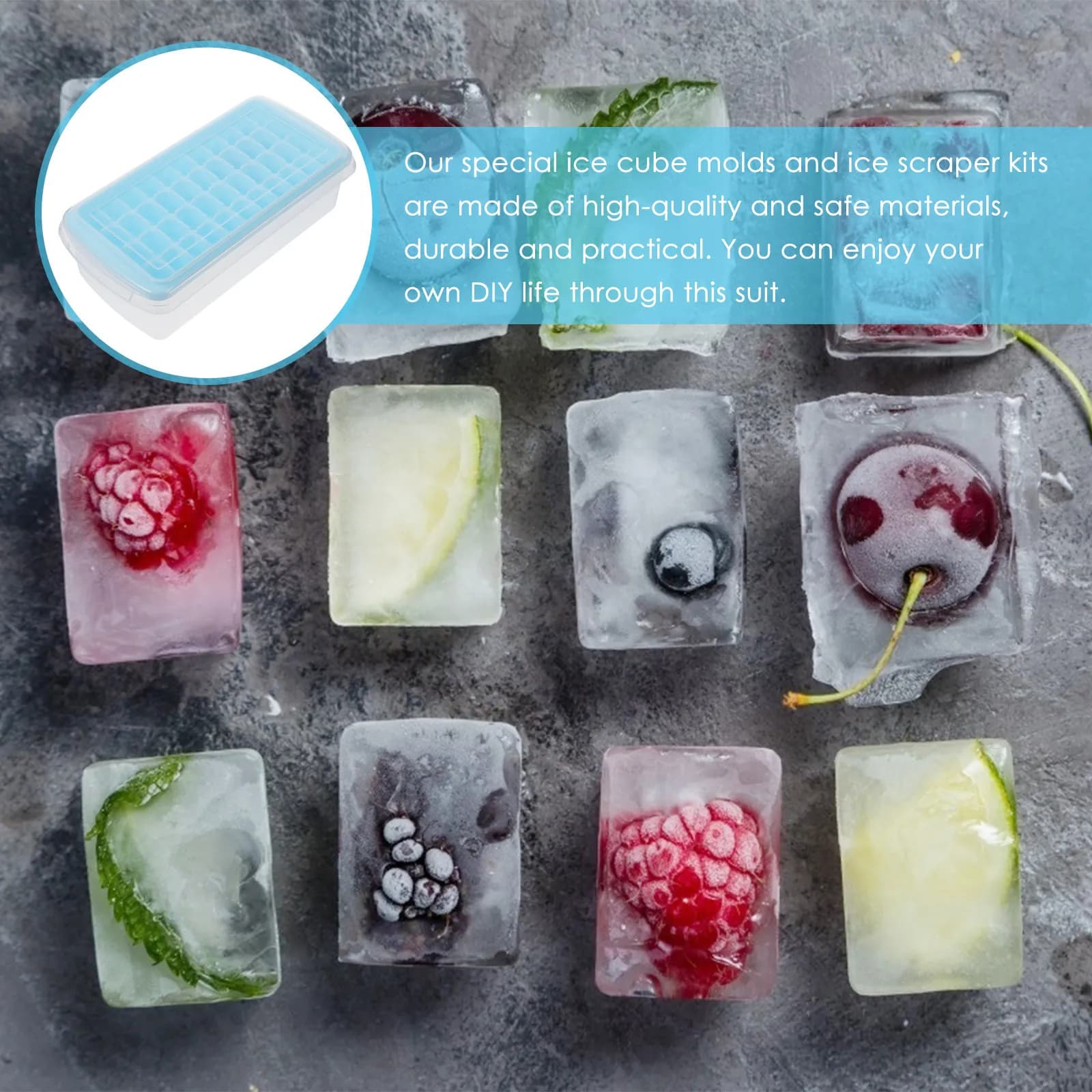 Set di Stampi per Ghiaccio Resistenti con Pareti Rialzate per Separazione, in Silicone Alimentare Senza BPA, Sgancio Rapido