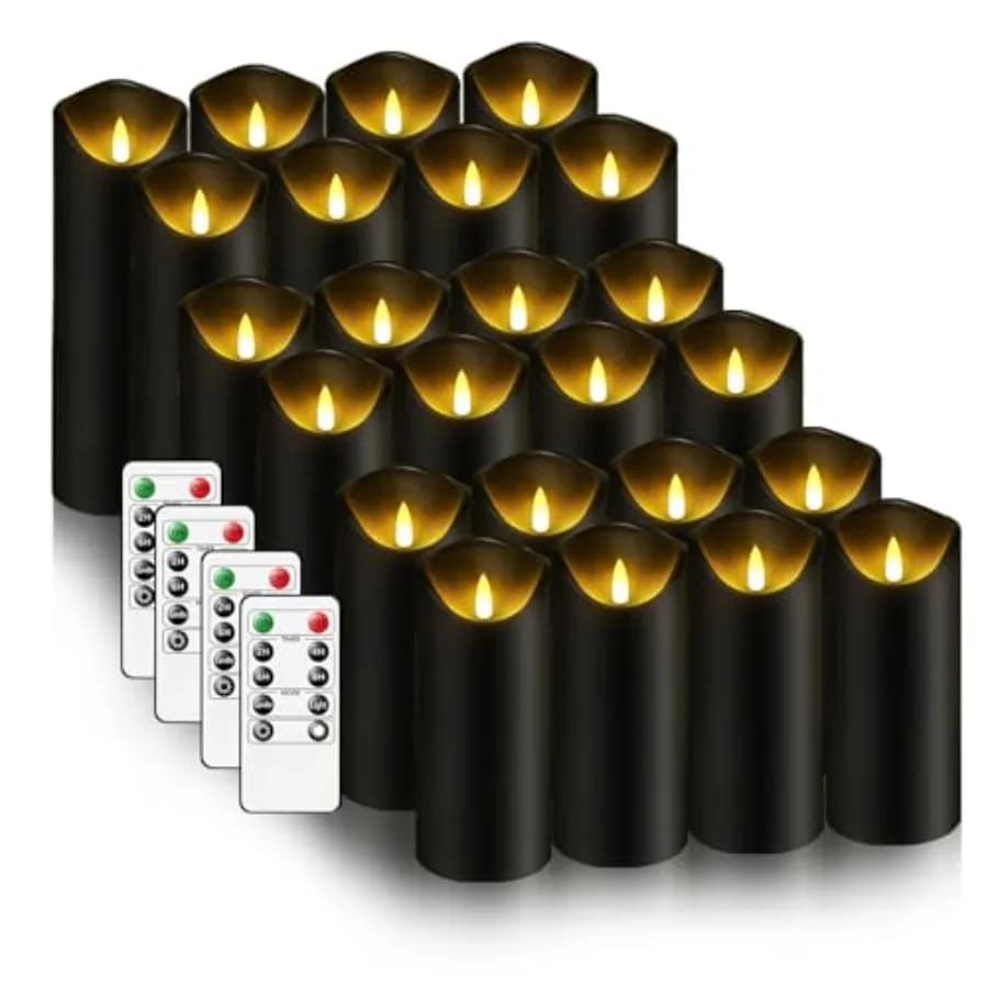 Candele tremolanti senza fiamma, candele a pilastro a LED in plastica alimentate a batteria con telecomando e timer, set da 24