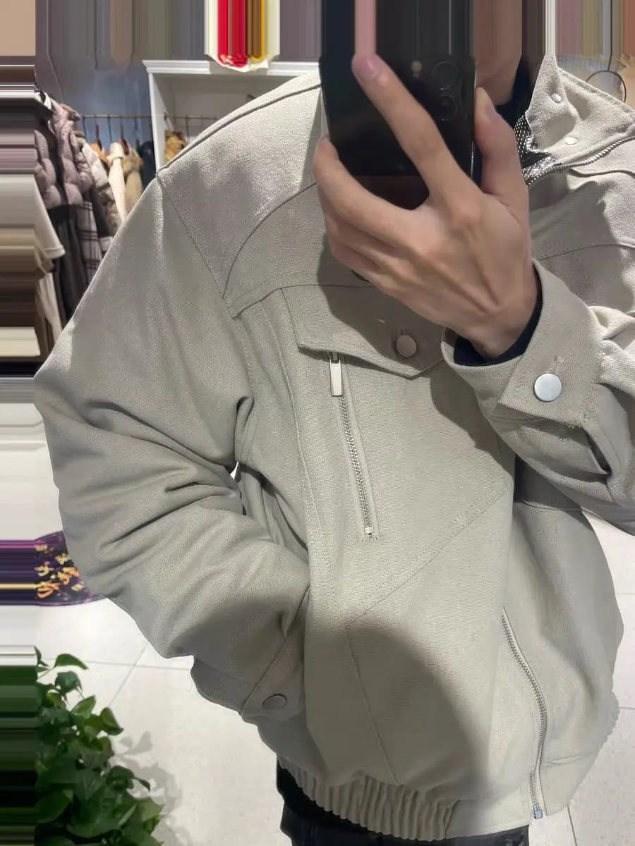 Men's Flight Jacket Spring Autumn Canvas Workwear Snake Skin Pattern Trendy Clean Fit Long Sleeve Zipper Closure Casual Jacket