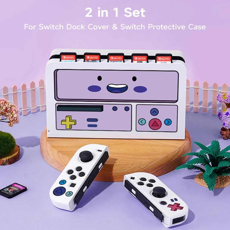 Custodia protettiva con motivo a tema Nerdy Gamer viola da 2 pezzi con set di coperture base per Switch OLED/Switch NS, può contenere 5 carte da gioco