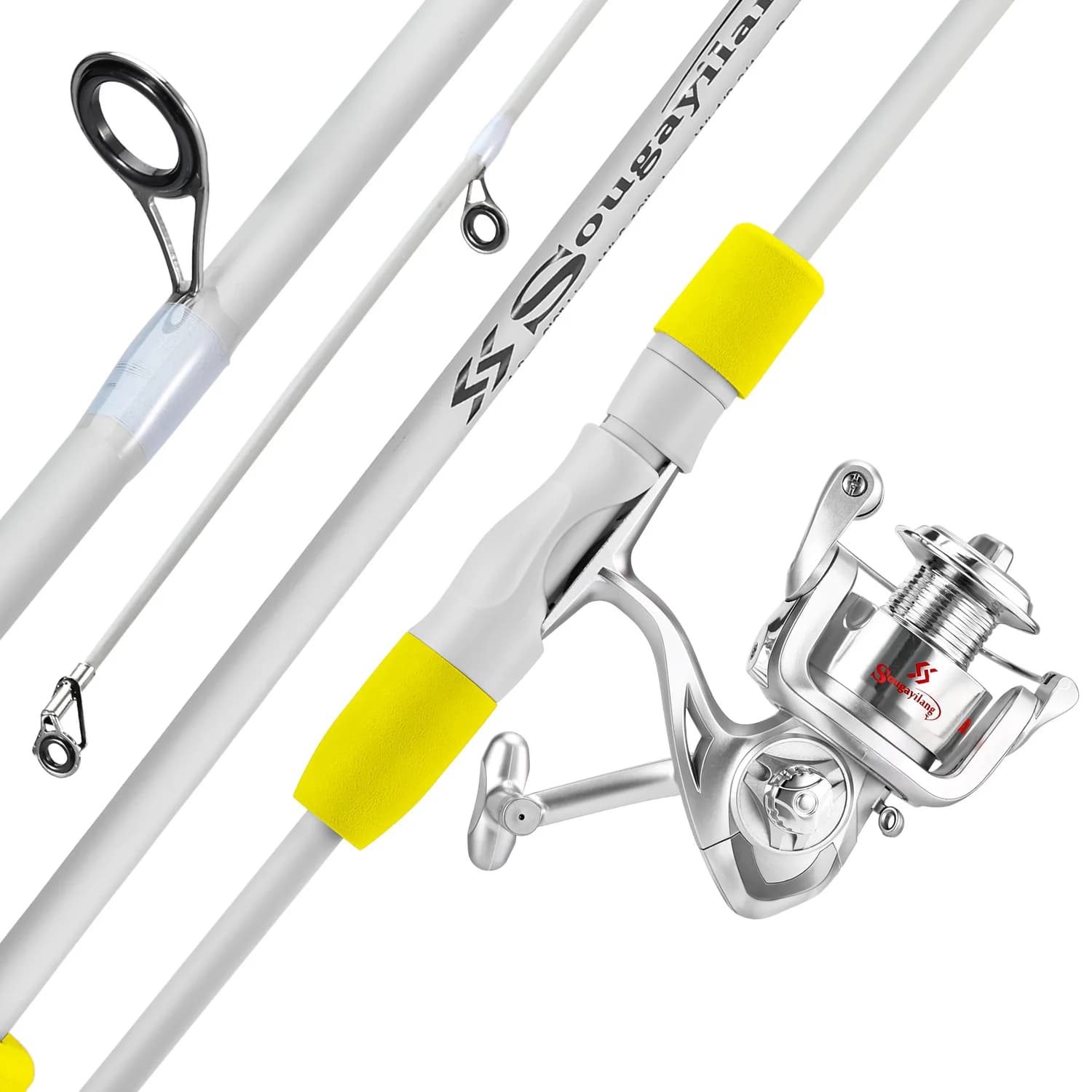 Sougayilang Canna da pesca Spinning a 2 sezioni e mulinello da pesca Combo 1.8/2.1m Canna da pesca in fibra di carbonio 5.2:1 Mulinello da pesca Bass Fish