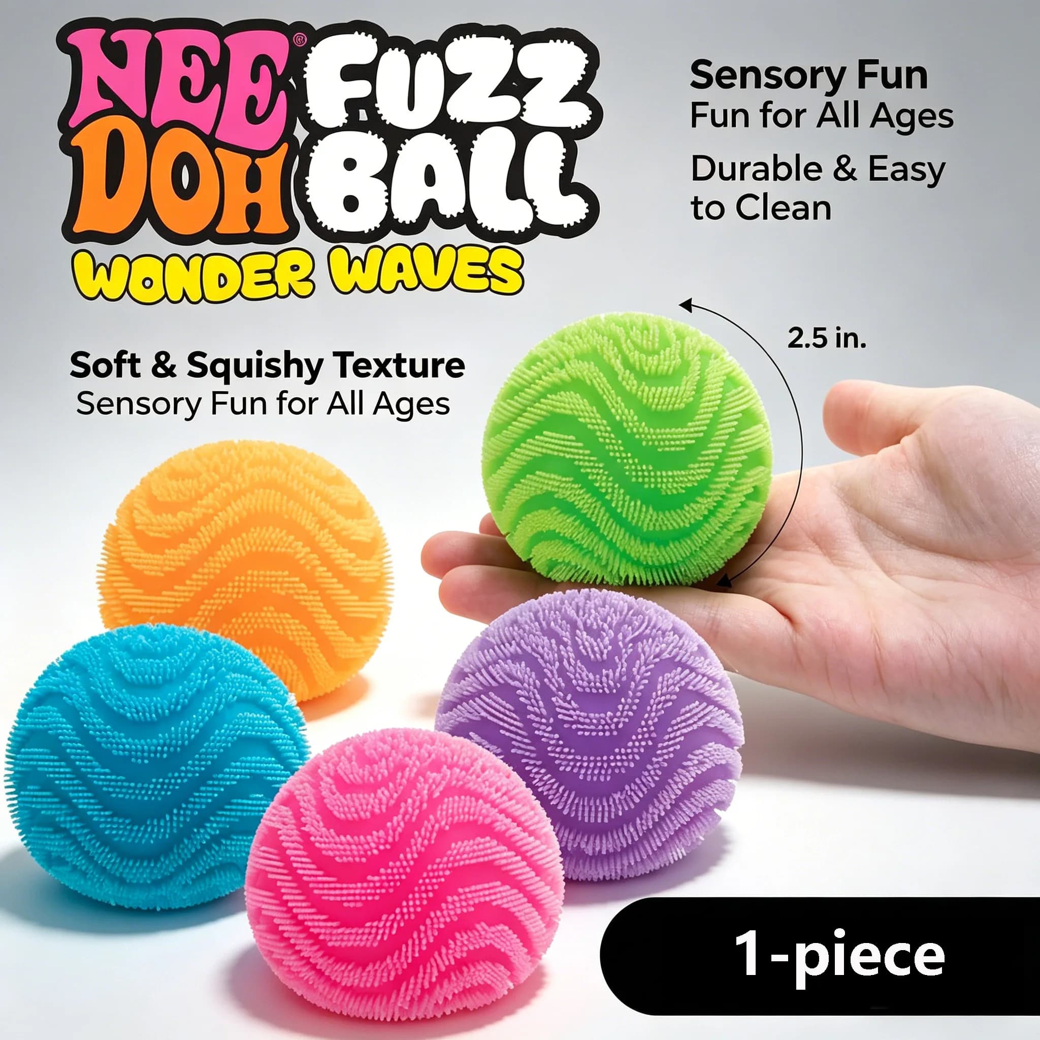 Schylling Nee Doh Fuzz Ball Waves Giocattolo Sensoriale Antistress a Forma di Palla Morbida, Scatola a Sorpresa per Adulti e Bambini