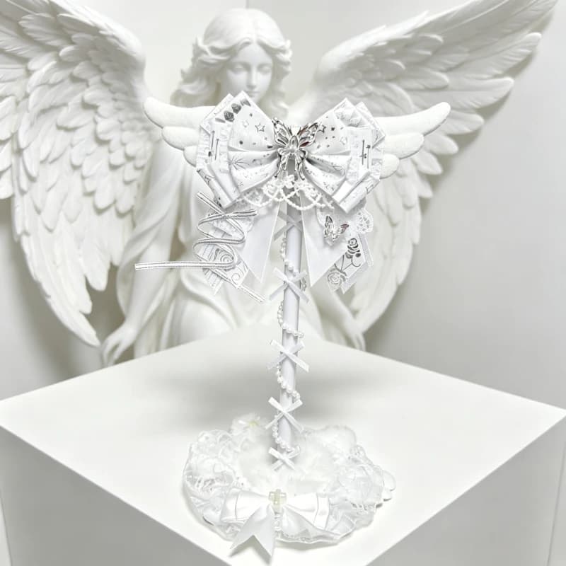 Angel Wings Headphone Stand Handmade Custom Pink Lace Bow Headset Holder Kawaii Desktop Decoration for Gaming Headset Display