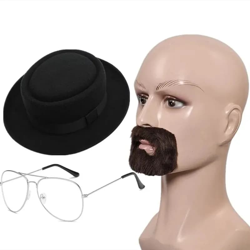 Breaking TV 2025 Bad Walter White Cock Cosplay Beret Men Adults Role Game Barba Glasses Halloween Carnival Costume Accessories Puntelli