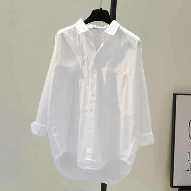 2026 primavera autunno camicetta da ufficio allentata casual camicia da donna bianca a maniche lunghe nuova top da donna bottoni abiti semplici da donna