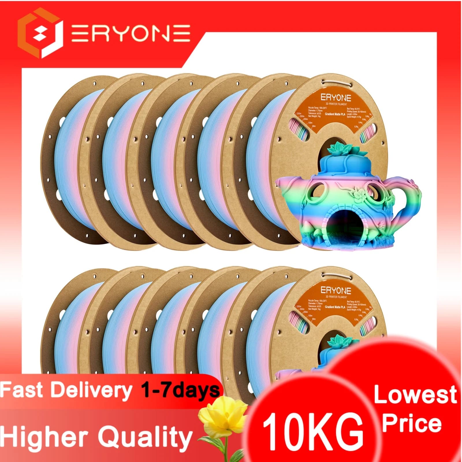 ERYONE PLA Filament Opaco Sfumato Rainbow for 3D Printer 1KG/3KG/5KG, 1.75 +/- 0.03mm, PLA Filament Multicolor 1KG/3KG/5KG
