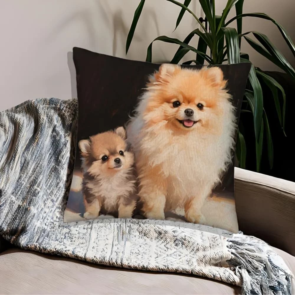 1 federa corta in peluche con motivo stampato 2D su un lato con motivo cucciolo di Pomerania, copridivano da 18 * 18 pollici per la casa (senza imbottitura)