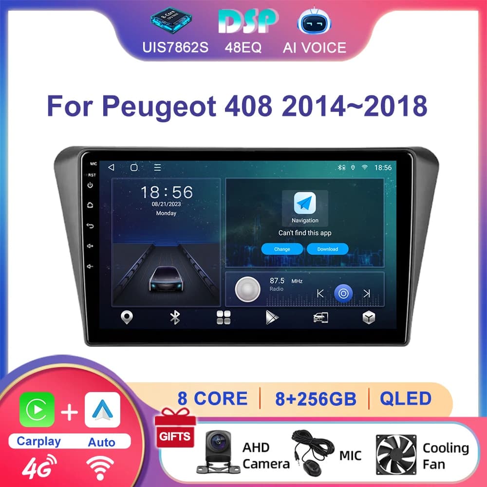 Witfighter 10 Inch 2 DIN Android Auto Carplay Multimedia Player Autoradio for Peugeot 408 2014-2018 Car Stereo