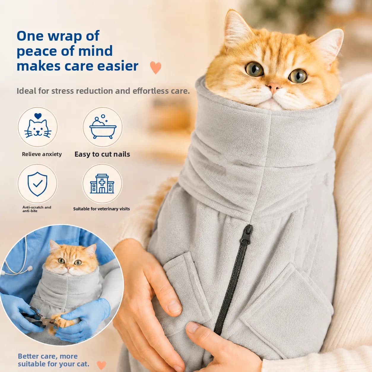 Pet Restraint Bag Anti Scratch Bite Resistant Cat Grooming Bag for Nail Trimming Injection Medicine Feeding