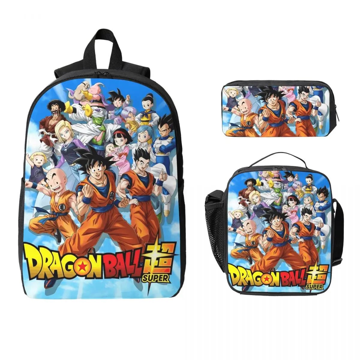 Set di 3 accessori DragonBallZ per zaini per bambini, set di borse per libri con astuccio e borsa per il pranzo per studenti, zaino da scuola