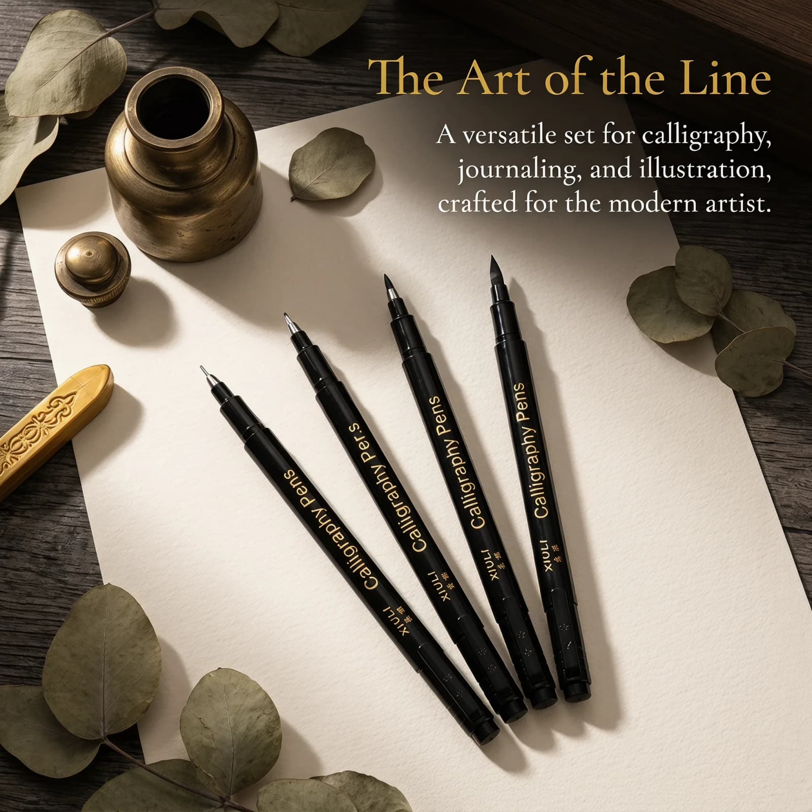 4Pcs Soft Brush Calligraphy Pens, Flexible Tip for Hand Lettering Practice, Signature & Invitation Cards, Beautiful Art Set