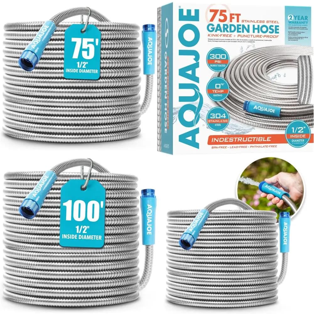 1/2 Inch Spiral 304 Stainless Steel Garden Pipe For Heavy Duty, 75 Foot Length, Long Lifespan