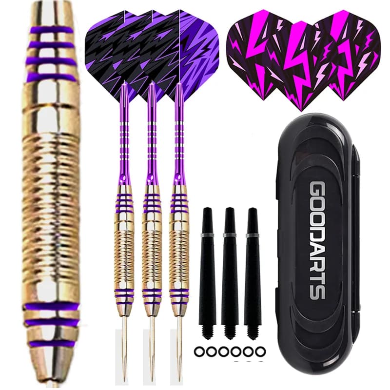 Freccette Professionali 22G con Punta in Acciaio, Aste in Alluminio Viola con Alette Decorate per Gioco del Bersaglio