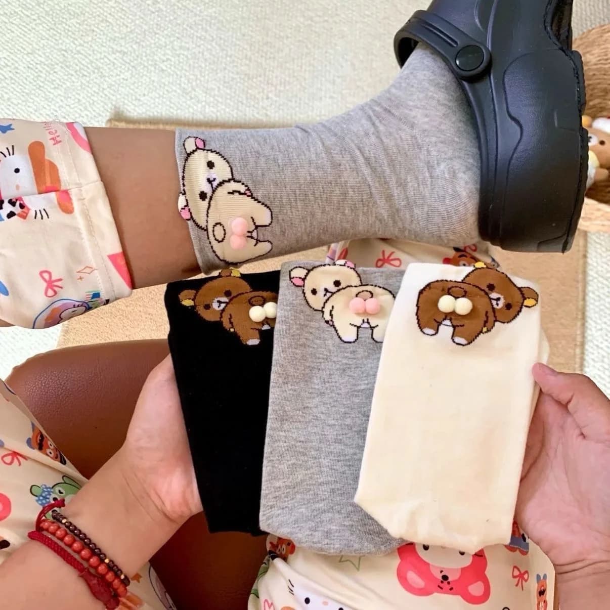Nuovi Calzini Rilakkuma con Design 3D a Forma di Uovo, Divertenti Calzini Casual in Morbido Cotone per Donna, Primavera-Autunno, Idea Regalo
