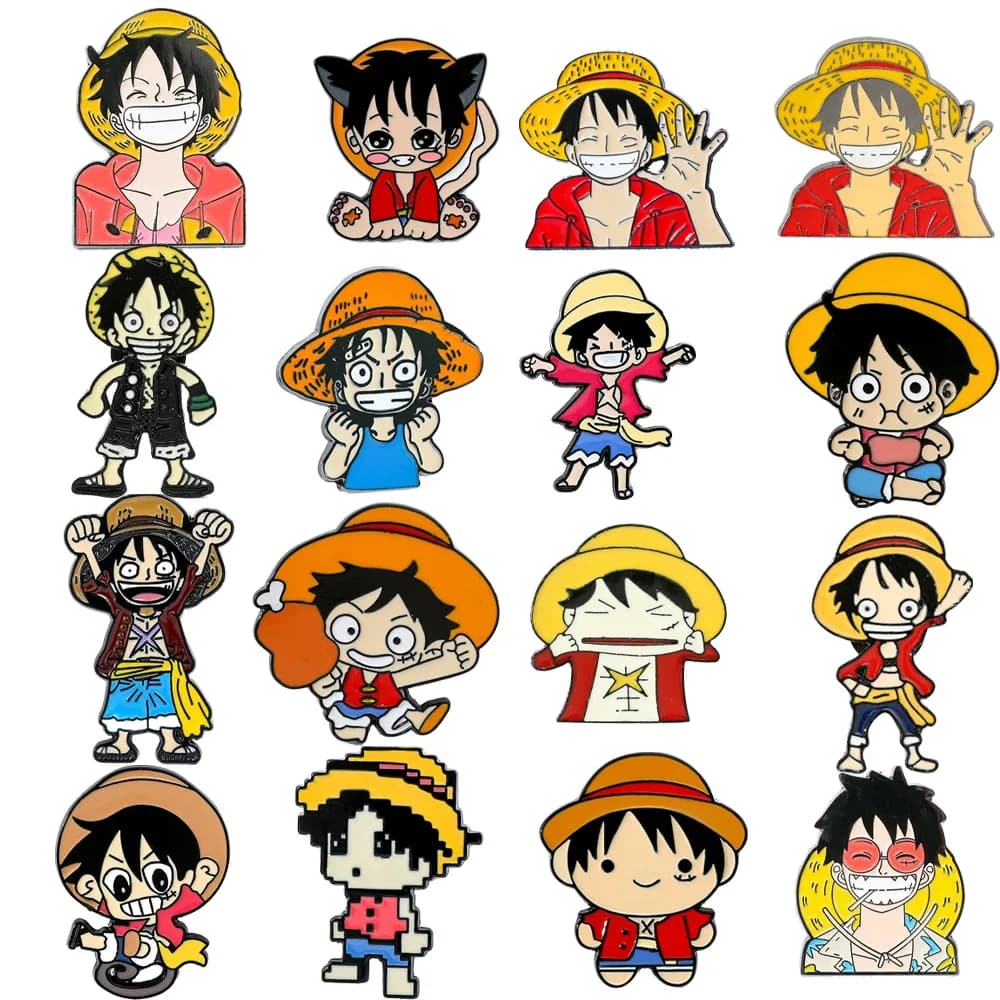 Set di 16 Spille Smaltate con Personaggi dei Cartoni Animati, Creativo Design Monkey D. Luffy, Accessori per Abbigliamento e Zaini, Idea Regalo