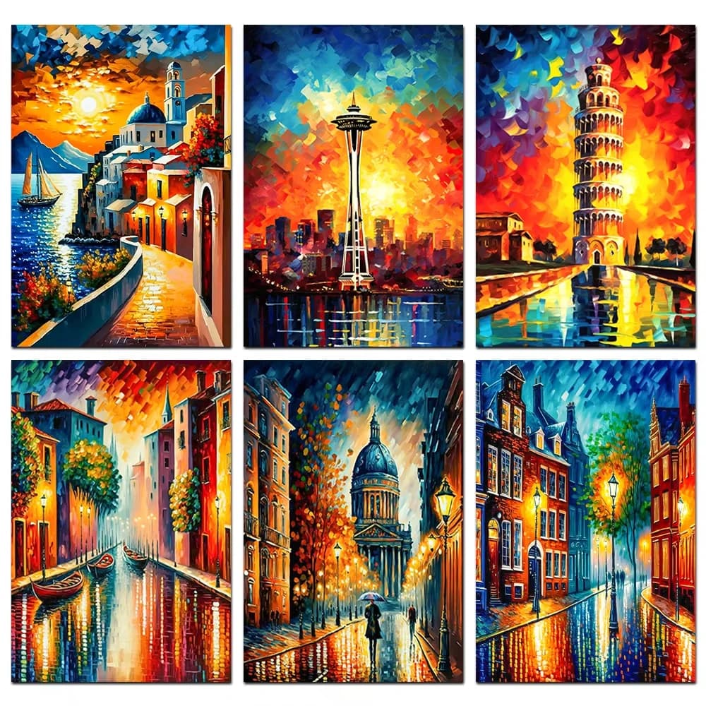 Serie di Quadri con Pittura Diamantata Paesaggistica, Mosaico Diamantato Fai-da-Te, Ricamo a Punto Croce, Decorazione per la Casa