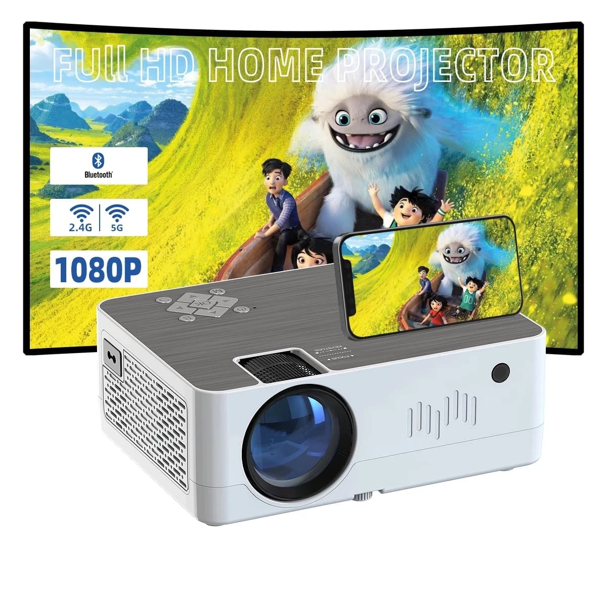 Proiettore Portatile con Wifi e Bluetooth 5.4 HD 1080P Android 14 Proiettori per Esterni con Mirroring dello Schermo (Q9)