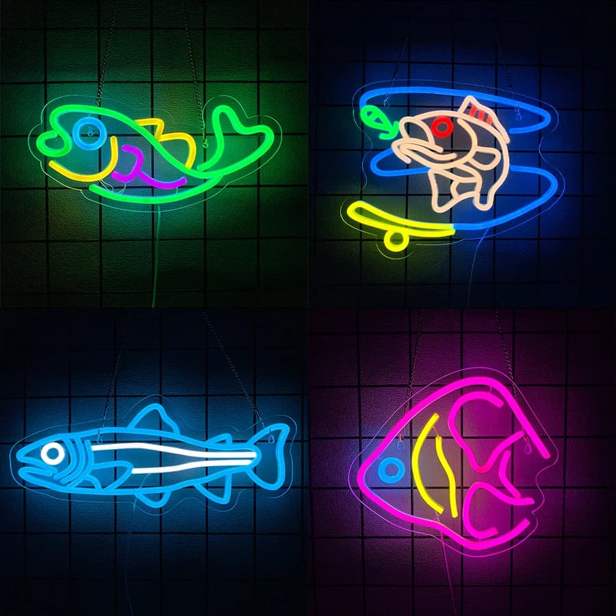 Insegna al neon con pesci tropicali per decorazione da parete, insegna luminosa per negozio di pesci, bar, man cave, feste, negozio, ufficio, ristorante, decorazione per museo oceanico
