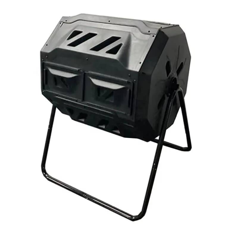 Outdoor Garden Dual Chamber Rotating Drum Composter Worm Compost Tumbler Bin with Sliding Doors