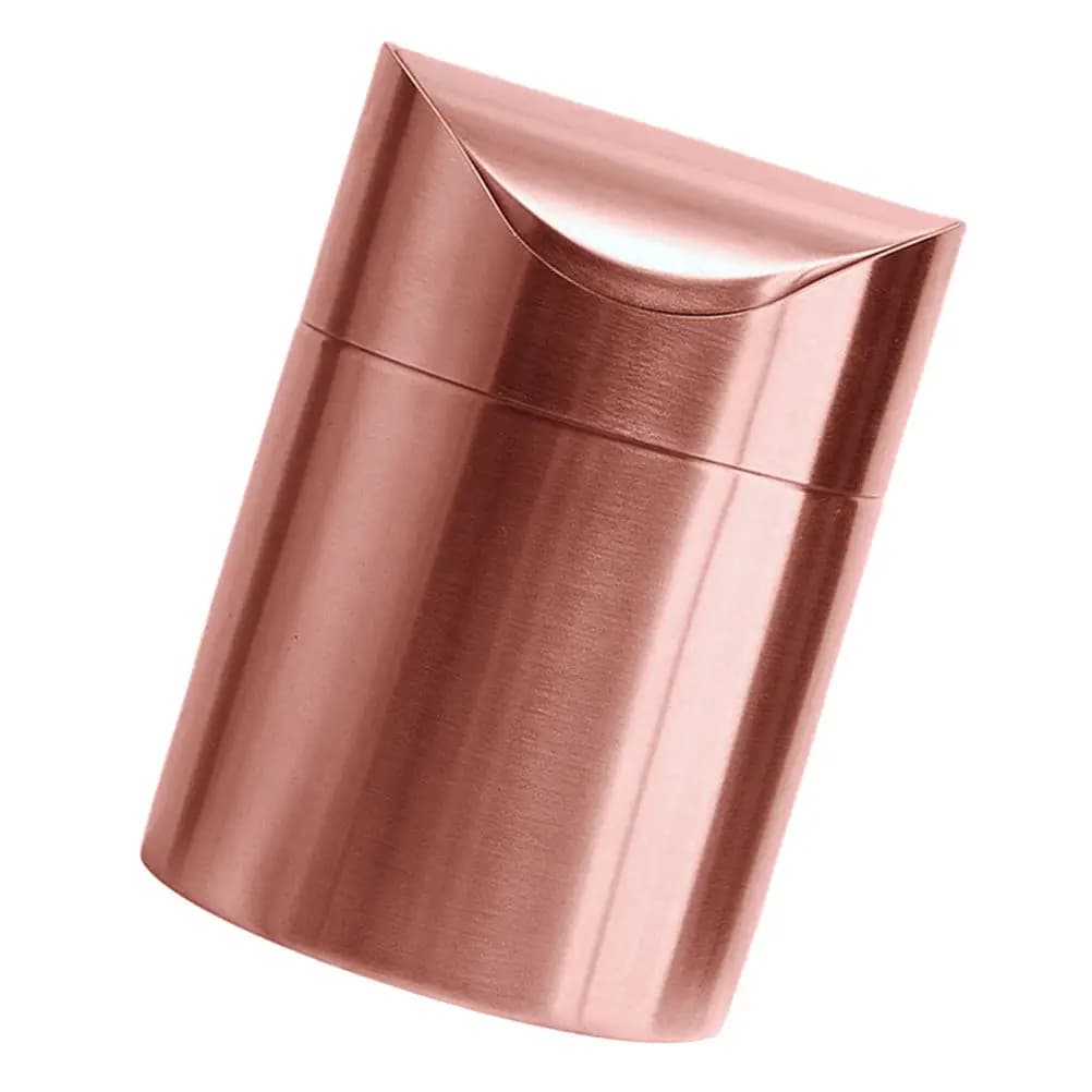 Mini Cestino per Rifiuti in Acciaio Inox Oro Rosa con Coperchio a Pressione, Piccolo Contenitore per Scrivania, Ufficio, Camera da Letto, Cucina