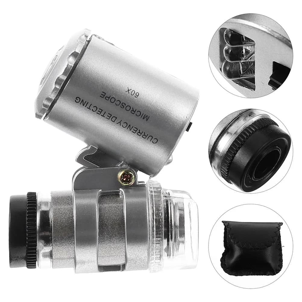 2 Pezzi Microscopi per Identificazione Gioielli Mini 60X Portatili con LED Lente d'Ingrandimento Strumento per Rilevamento Valuta per Collezionisti Amatori
