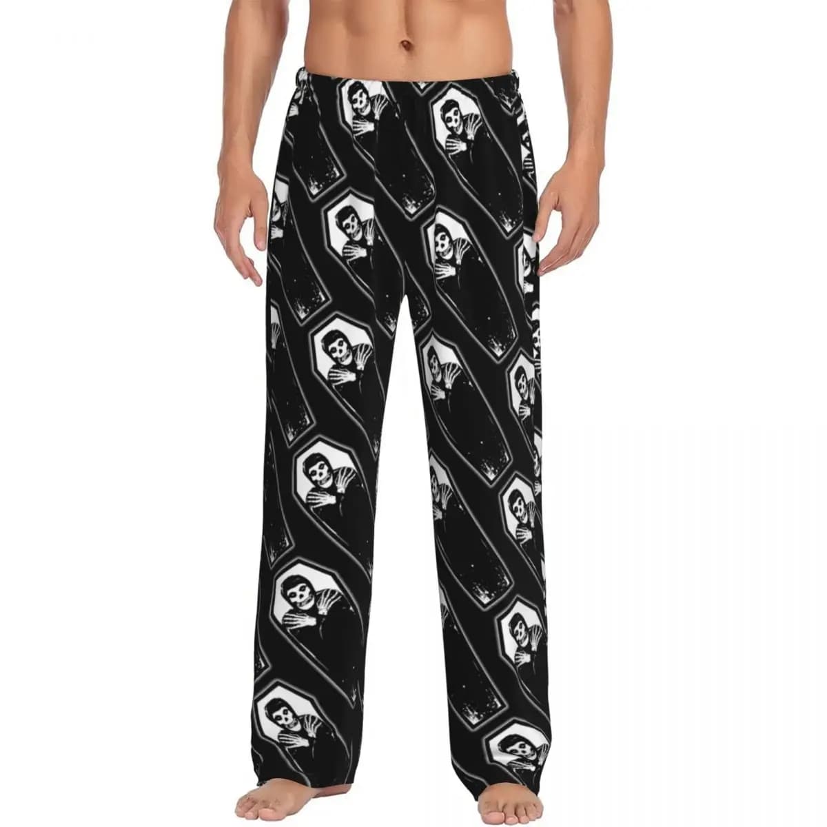 Pantaloni da Pigiama Personalizzati con Teschio dei Misfits in Stile Heavy Metal per Uomo, Comodi e Elasticizzati con Tasche