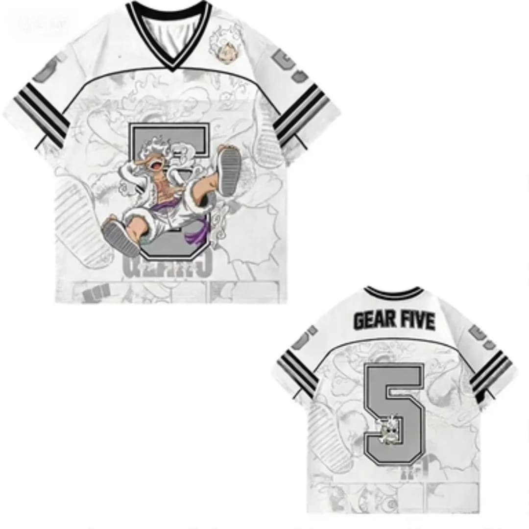 Maglietta One Piece Gear 5 Luffy Anime per Uomo e Donna, Streetwear Hip Hop con Collo a V, Manica Corta, T-Shirt Grafica Harajuku